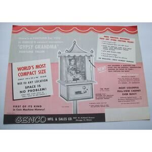 Gypsy Grandma Arcade FLYER 1957 Original UNUSED Fortune Teller Horoscope Genco